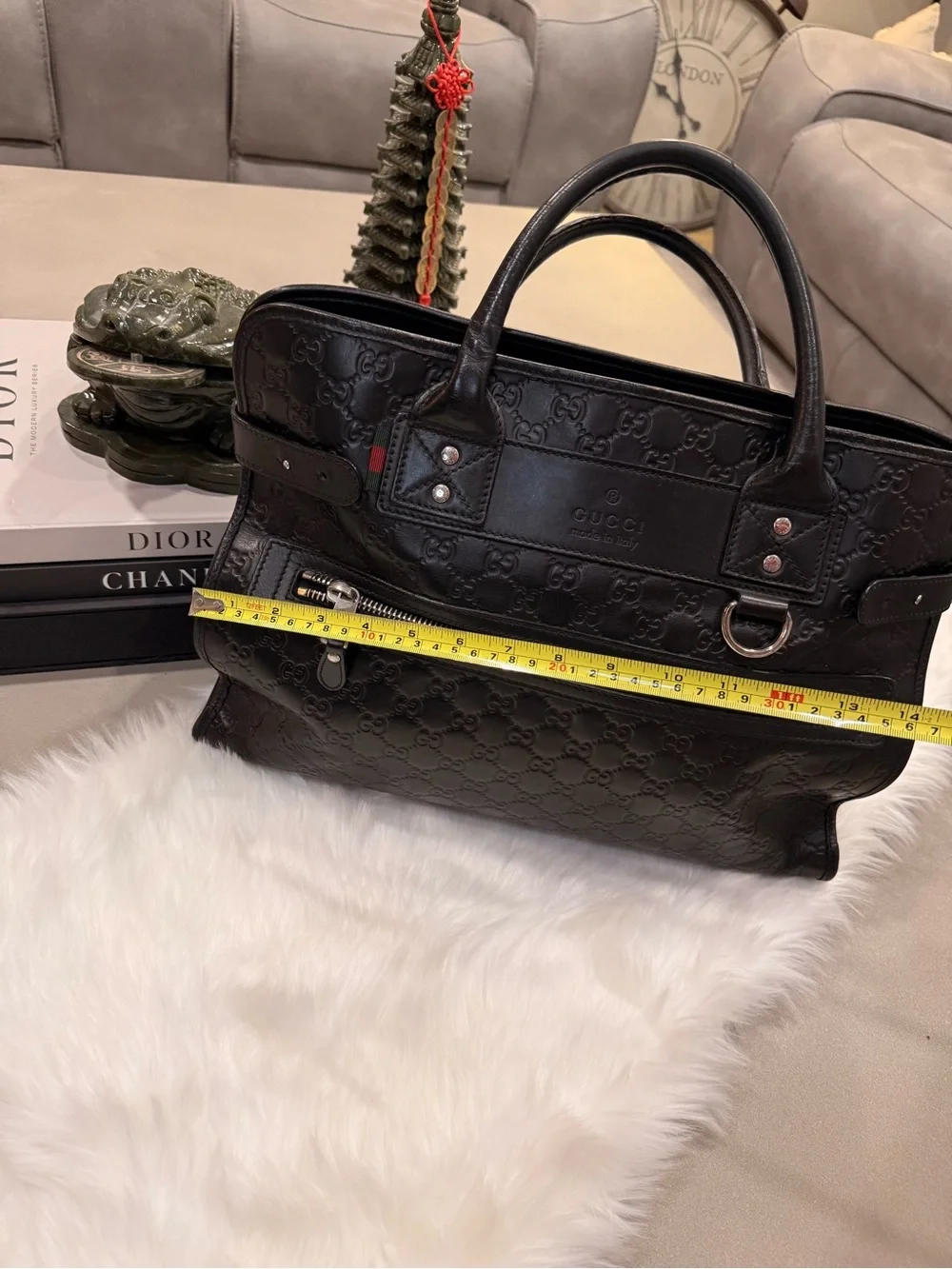 Gucci Black Embossed GG Leather Men’s Briefcase with Silver Hardware